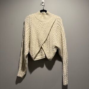 For Love & Lemons Cream Cable Knit Crop Crossover Sweater